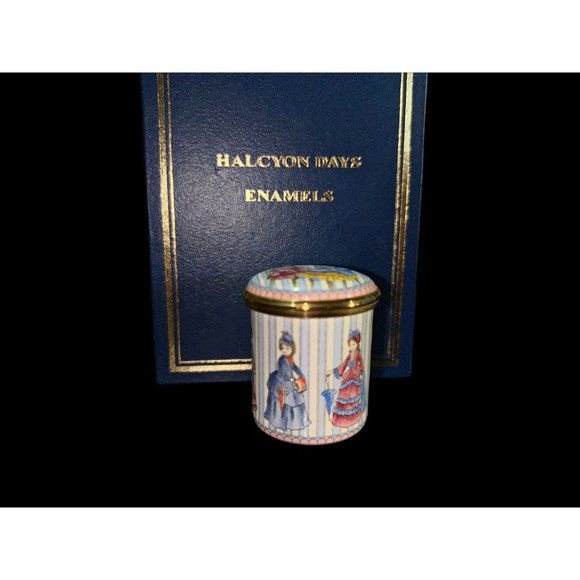 Vintage Halcyon Days Victorian Dolls Enamel Canister Pill Box Bilston & Batterse - Picture 2 of 5